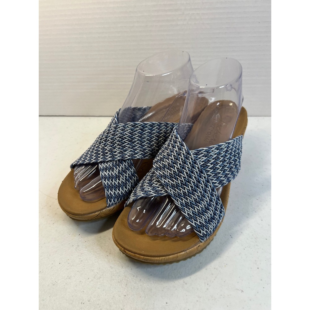Skechers Luxe Foam Blue Woven Chevron Wedge Sandals 32968 Womens 8